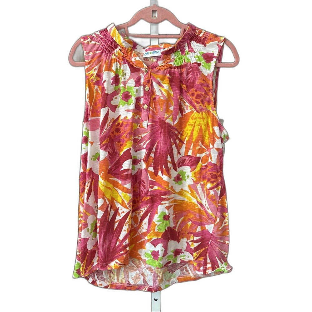 Kiwi Fresh Pink Tropical Print Size 1X Sleeveless Tunic Pink/orange/green/Yellow